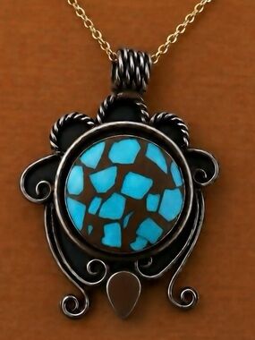 “Tibetan Turquoise Totem” Marbled Shatterered Southwest Native American Necklace